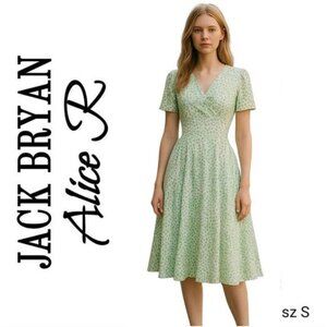 Vintage Jack Bryan Sheer Fun Flirty Flowy Green Polka Dot Midi Cowl Neck Dress